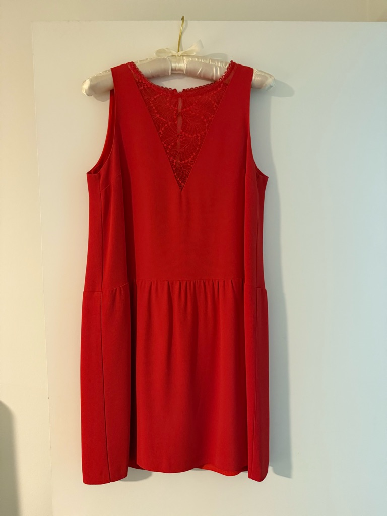 Sezane Red Mini Dress With Lace Inset